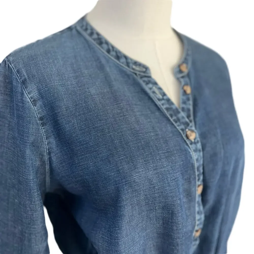 Lucky Brand Tencel Denim Henley Tie Waist Shirt Dress Size L